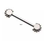 Titanium Threadless Bezel CZ & Bead Ring Nipple Bar