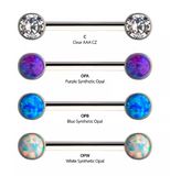 Titanium Threadless Bezel CZ/Opal Nipple Bar (4 colors)