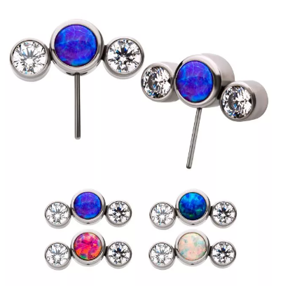 Titanium Threadless Bezel Set 3-CZ/Opal Side Facing Top (4 colors)