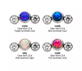 Titanium Threadless Bezel Set 3-CZ/Opal Side Facing Top (4 colors)