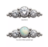 Titanium Threadless Bezel Set 3-CZ/Opal & Beads Side Facing Top (2 colors)