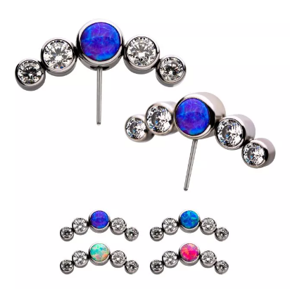 Titanium Threadless Bezel Set 5-CZ/Opal Side Facing Top (4 colors)