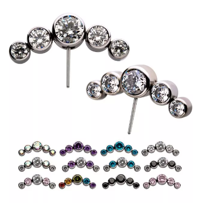 Titanium Threadless Bezel Set 5-CZ Side Facing Top (12 colors)