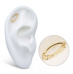 14K Gold Threadless Curve Bar 2 Chains Dangle Top (Hidden Helix Option)
