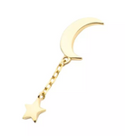 14K Gold Threadless Moon & Star Dangle Top (2 colors)