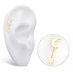 14K Gold Threadless Moon & Star Dangle Top (2 colors)