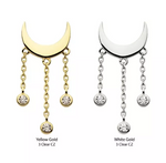 14K Gold Threadless Moon & CZ Chain Dangle Top (2 colors)