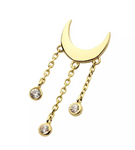 14K Gold Threadless Moon & CZ Chain Dangle Top (2 colors)