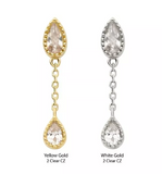 14K Gold Threadless Double CZ Pear Chain Dangle Top (2 colors)