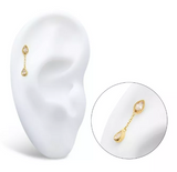 14K Gold Threadless Double CZ Pear Chain Dangle Top (2 colors)