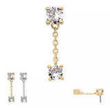 14K Gold Threadless Double Prong CZ  & Chain Dangle Top (2 colors)