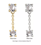 14K Gold Threadless Double Prong CZ  & Chain Dangle Top (2 colors)
