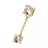 14K Gold Threadless Double Prong CZ  & Chain Dangle Top (2 colors)