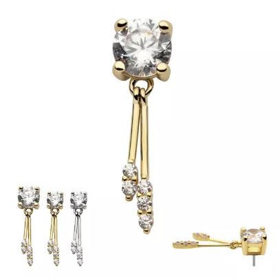 14K Gold Threadless Prong CZ & CZ Bars Dangle Top (2 colors)