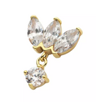 14K Gold Threadless Fan Marquise CZ/Opal & Prong Dangle Top (3 colors)
