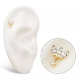 14K Gold Threadless Fan Marquise CZ/Opal & Prong Dangle Top (3 colors)