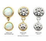 14K Gold Threadless Double Bezel CZ/Opal Dangle Top (3 colors)