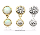 14K Gold Threadless Double Bezel CZ/Opal Dangle Top (3 colors)