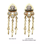 14K Gold Threadless Triangle CZ/Opal & Chains Dangle Top (2 colors)