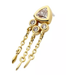 14K Gold Threadless Triangle CZ/Opal & Chains Dangle Top (2 colors)