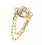 14K Gold Threadless Bezel CZ/Opal & 2 Chains Dangle Top (2 colors)