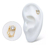14K Gold Threadless Bezel CZ/Opal & 2 Chains Dangle Top (2 colors)