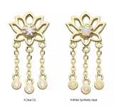 14K Gold Lotus CZ/Opal & Chains Dangle Top (2 colors)