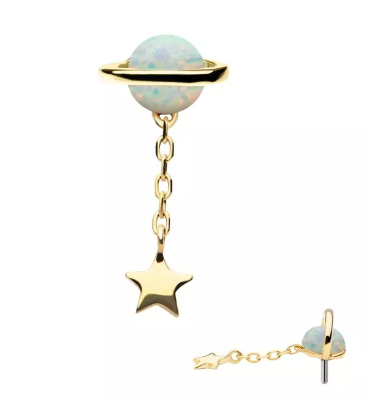 14K Planet White Opal & Star Chain Top