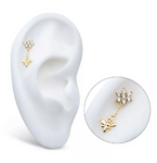 14K Gold Threadless CZ Flower & Bee Dangle Top