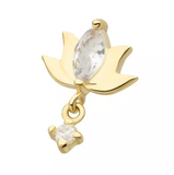 14K Gold Threadless CZ Lotus & CZ Dangle Top