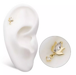 14K Gold Threadless CZ Lotus & CZ Dangle Top