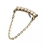 14K Gold Threadless 6 Prong Diamonds Curve Bar & Chain Dangle Top