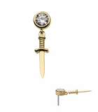 14K Gold Threadless Bezel CZ & Dagger Dangle Top