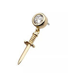 14K Gold Threadless Bezel CZ & Dagger Dangle Top