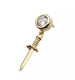 14K Gold Threadless Bezel CZ & Dagger Dangle Top
