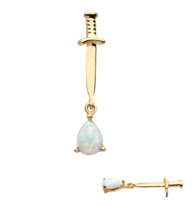 14K Gold Dagger & Pear Opal Dangle Top