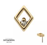 14K Gold Threadless Hollow Diamond Shape & Diamond Top