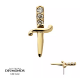 14K Gold Threadless Dagger & 3 Diamonds Top