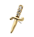 14K Gold Threadless Dagger & 3 Diamonds Top