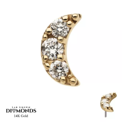 14K Gold Threadless Moon Pave Diamonds Top