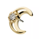 14K Gold Threadless Hollow Moon & Diamond Top