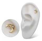 14K Gold Threadless Hollow Moon & Diamond Top