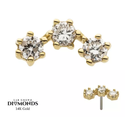 14K Gold Threadless Cluster 3 Prong Diamonds Top