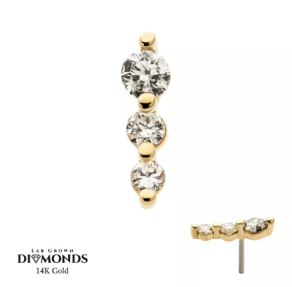 14K Gold Threadless Cluster Line 3 Prong Diamonds Top