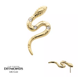 14K Gold Threadless Snake & 3 Diamonds Top