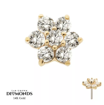 14K Gold Threadless Flower 7 Diamonds Top