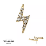 14K Gold Threadless Lightning Bolt Pave Diamonds Top