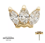 14K Gold Threadless Marquise 3 Diamonds Top