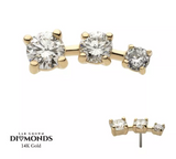 14K Gold Threadless Curve Cluster 3 Prong Diamonds Top