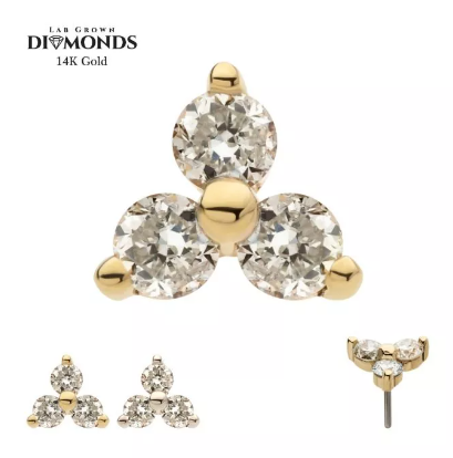 14K Gold Threadless Trinity 3 Diamonds Top (2 colors)